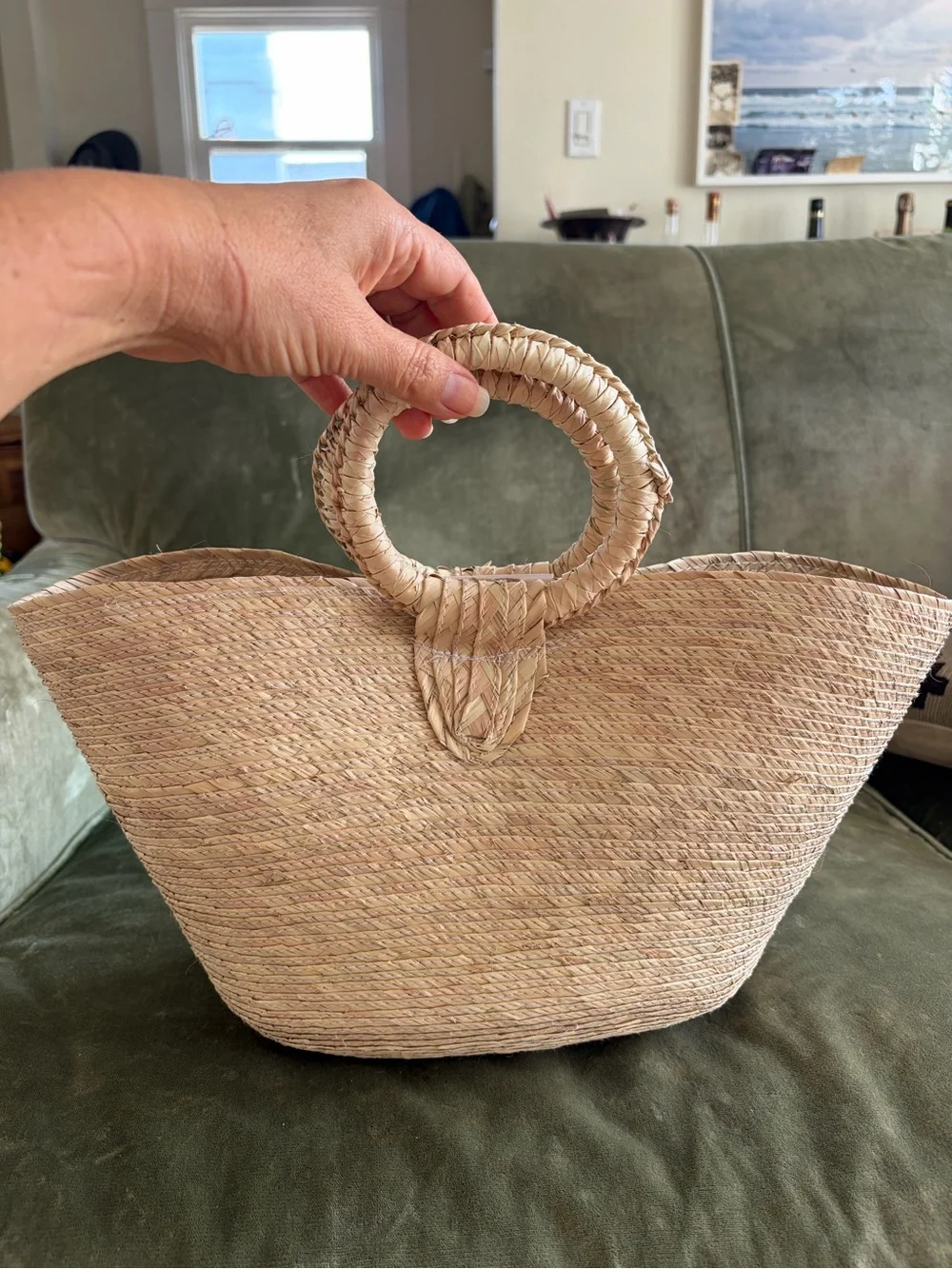 Handwoven Straw Tote with Shell Accent - Natural - Picture 3 of 4